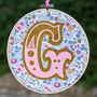 Liberty Floral Fabric Initial Wall Art For New Baby, thumbnail 3 of 4