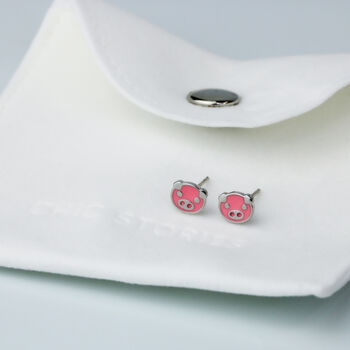 Sterling Silver Pink Pig Stud Earrings, 4 of 5