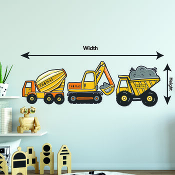 Personalised Set Of Three Diggers Wall Sticker Decor, 5 of 5