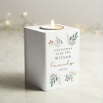 Personalised Christmas Foliage White Tealight Holder, 3 of 3