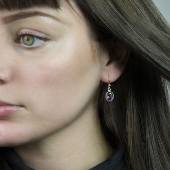 Sterling Silver Dangly Amethyst Oval Earrings, 2 of 4
