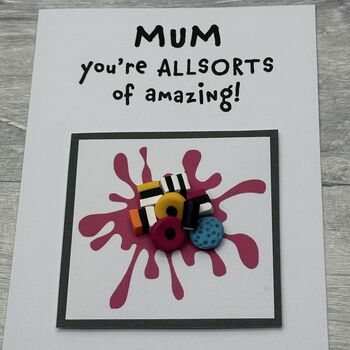 Liquorice Allsorts Polymer Clay Birthday Card Handmade, 11 of 12