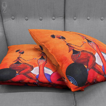 Orange Cushion Cover With Ethnic Trio African Women, 4 of 7