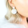 White Dangle Circle Shaped Wedding Bridal Earrings, thumbnail 2 of 5
