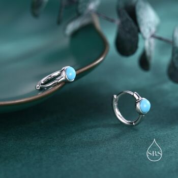Sterling Silver Turquoise Huggie Hoop Earrings, 3 of 10