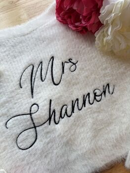 Custom Embroidered Mrs Design Wedding Cardigan, 3 of 4