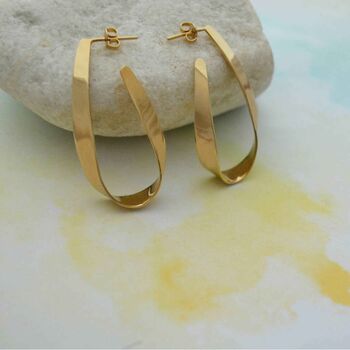 Teardrop Ribbon 18kt Gold Plated Silver Hoop Earrings, 3 of 11