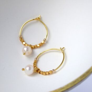 Freshwater Pearl And Fair Trade Nugget Hoops, 2 of 9