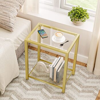 Gold Side Table Bed Side Table Glass Sofa Side Table, 3 of 9