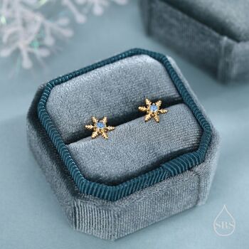 Blue Cz Snowflake Stud Earrings In Sterling Silver, 5 of 12