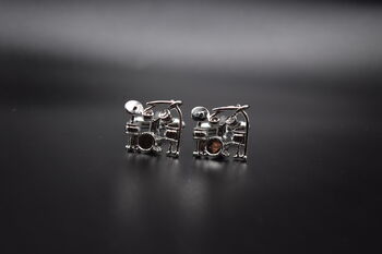 Drum Set Silver Cufflinks Gift For Musicians 316 L Stainless Steel, 5 of 6