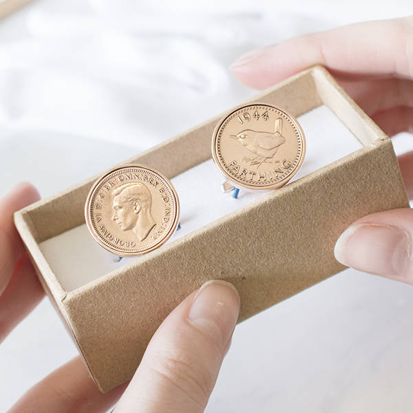 Image of Farthing Rose Gold Coin Cufflinks 1920 To 1956, Gold