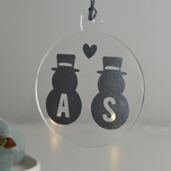 Personalised Snowman Couple Christmas Tree Decoration, 2 of 11