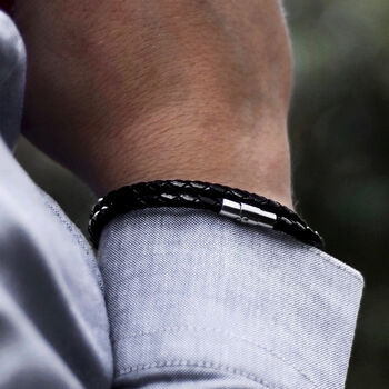 Men's Infinity Double Strand Woven Leather Bracelet, 2 of 4