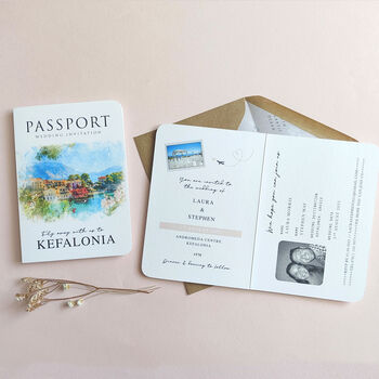 Custom Venue Illustration Passport Wedding Invitations, 3 of 11
