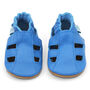 Dotty Fish Bright Blue Soft Leather Baby Sandals With Barefoot Soles, thumbnail 5 of 7