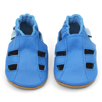 Dotty Fish Bright Blue Soft Leather Baby Sandals With Barefoot Soles, 5 of 7