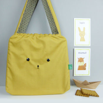 Bunny Rabbit Japanese Style Sand And Mustard Bag, 3 of 6