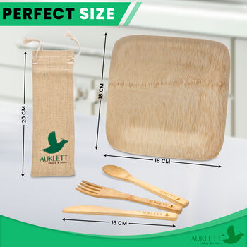 Bamboo Cutlery Set With Bamboo Plates And Pouches, 9 of 12
