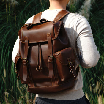 Genuine Leather Backpack In Russet Brown, 6 of 12