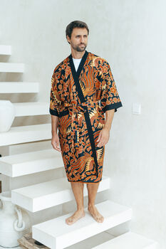 Men's Batik Kimono Robe In Red And Black, 2 of 7