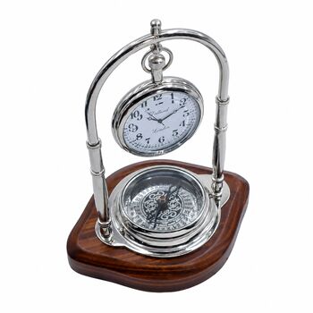 Personalised Chrome 9th Anniversary Desk Clock With Compass, 6 of 8