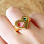 Gold Heart And Glass Stone Signet Ring, thumbnail 4 of 8