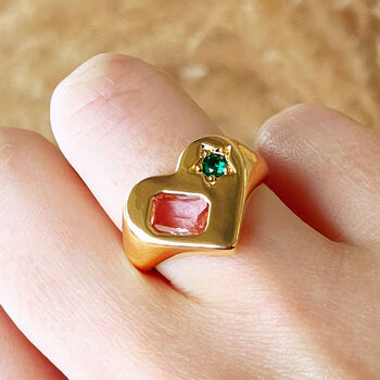 Gold Heart And Glass Stone Signet Ring, 4 of 8