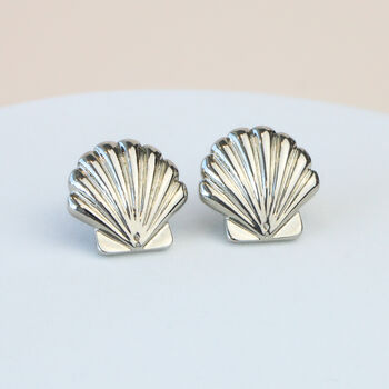 Scallop Shell Post Stud Earrings, 2 of 3