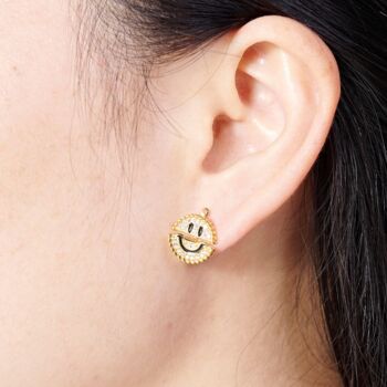 Smiley Face Cz Stone Gold Stud Earrings, 3 of 9