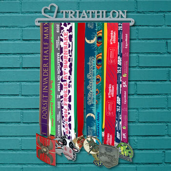 'Love Triathlon' Medal Hanger Holder Wall Display, 2 of 4