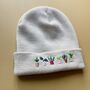 Unisex Hand Embroidered Grey Beanie With Plants, thumbnail 5 of 6
