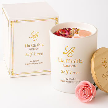 Aromatherapy Rose Soy Candle With Rose Quartz Crystals, 2 of 12