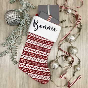 Personalised Grey Fairisle Christmas Stocking, 3 of 11