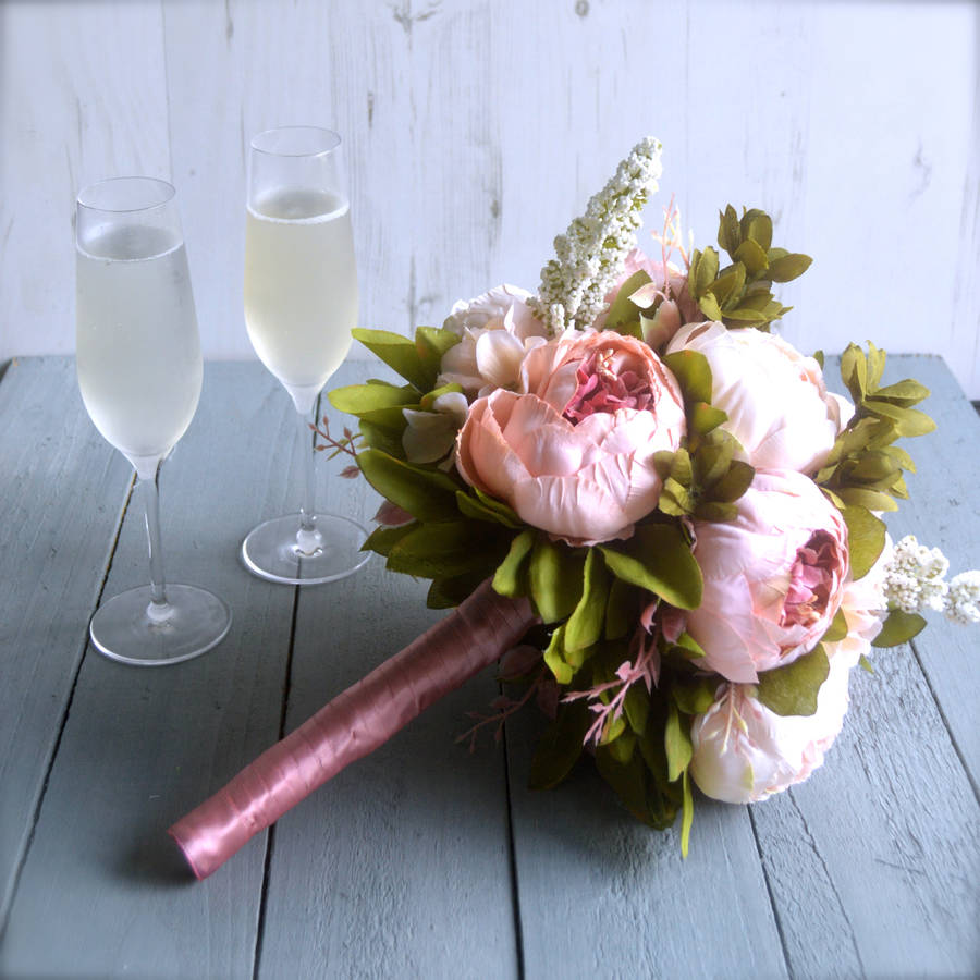 blush peony faux flower bridal bouquet by hannah halfpennie