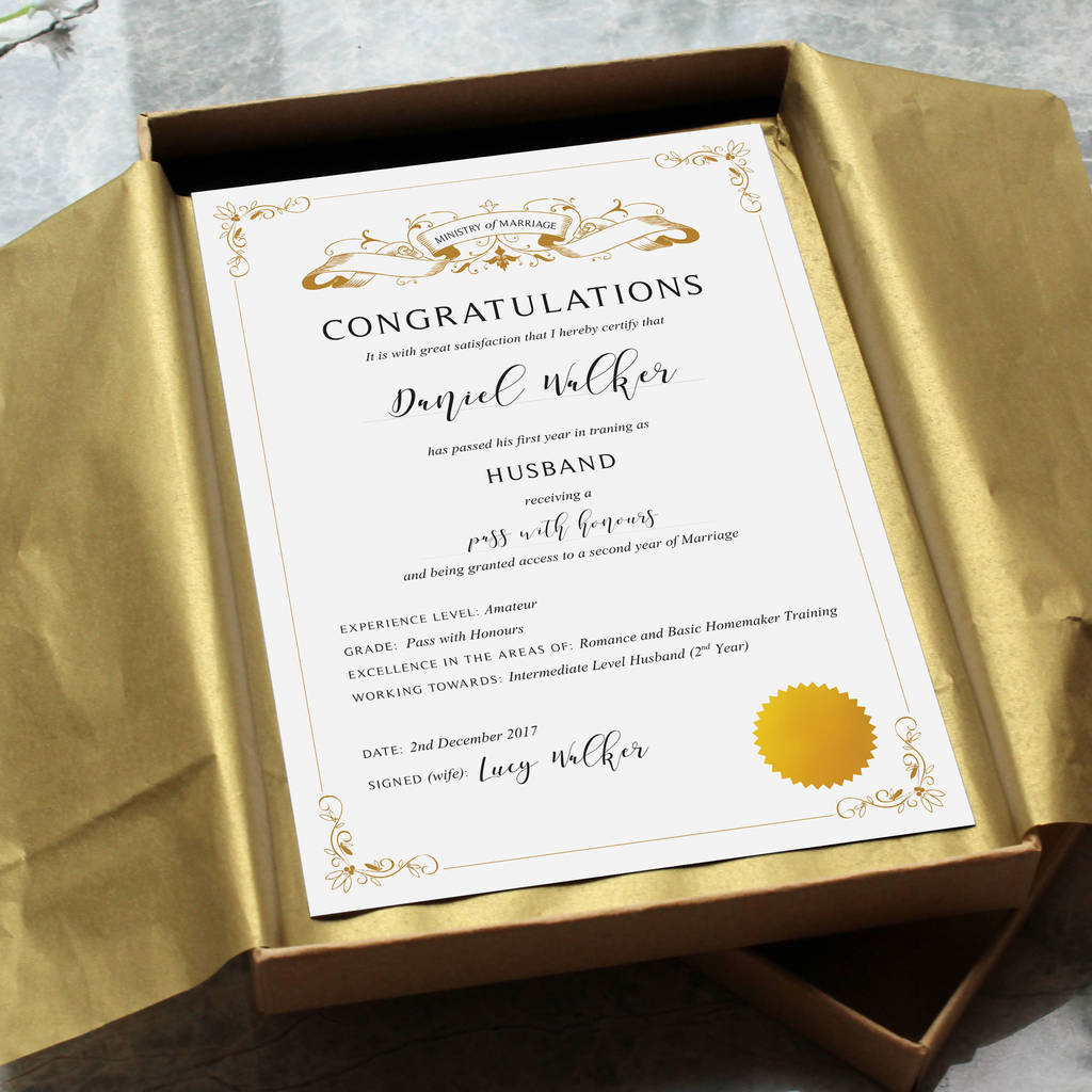 First 1st Anniversary Paper Gift: Husband Certificate By ...