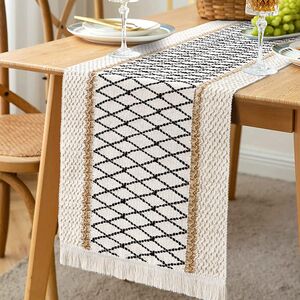 PHNAM Table Runner with Tassels Linen Cotton 72 Inches Coffee Dining Table Cloth Runners Non Slip for Home Kitchen Party Wedding Decorations Machine Washable 