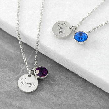 Personalised Silver Birthstone Crystal + Disc Necklace, 4 of 12