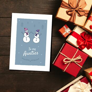 'To My Aunties' Christmas Greetings Card Snowmen Design, 3 of 10