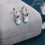 Sterling Silver Dangling Green Opal Hoop Earrings, thumbnail 5 of 12