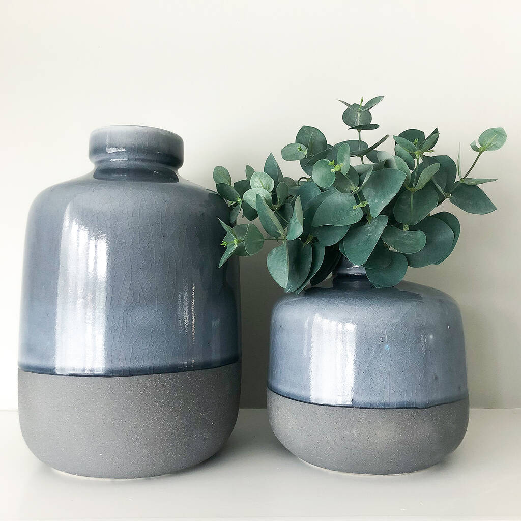 Large Dipped Grey Ceramic Vase By Hunter & Co