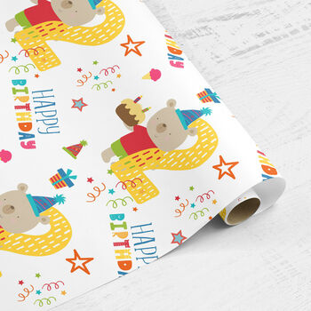 Kids 2nd Birthday Wrapping Paper Roll Bear, 3 of 3