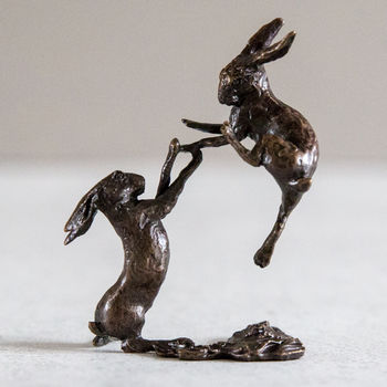 Miniature Bronze Boxing Hares Sculpture 8th Anniversary, 10 of 12