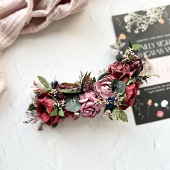 Mauve, Burgundy And Dusty Pink Floral Hair Vine, 2 of 8