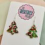 White, Red And Green Glitter Christmas Tree Resin Earrings / Traditional Christmas Gift / Secret Santa Gift, thumbnail 2 of 9