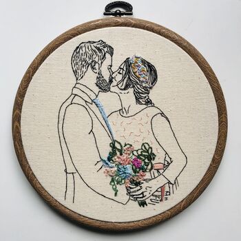 Personalised Hand Embroidered Couples Wedding Portrait, 5 of 8
