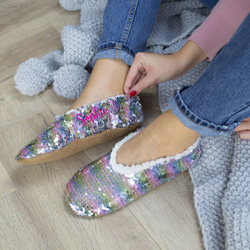Personalised Two Tone Sequin Slippers, 2 of 3