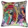 Signature Tropical Birds Dressed Up Bright Colourful Tropical Flowers Green Parrot Luxury Velvet Cushion, thumbnail 8 of 9