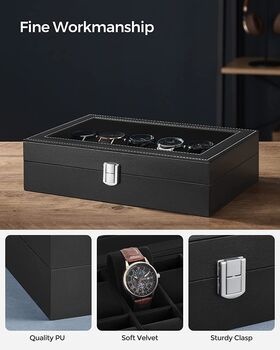 12 Slots Black Lining Watch Box Display Holder Case, 4 of 6