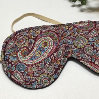 Cotton Eye Mask In Liberty Of London Maroon Paisely, 2 of 3